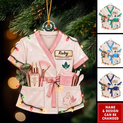 Custom Esthetician Uniform Acrylic Ornament - Personalized Skincare Spa Gift for Christmas