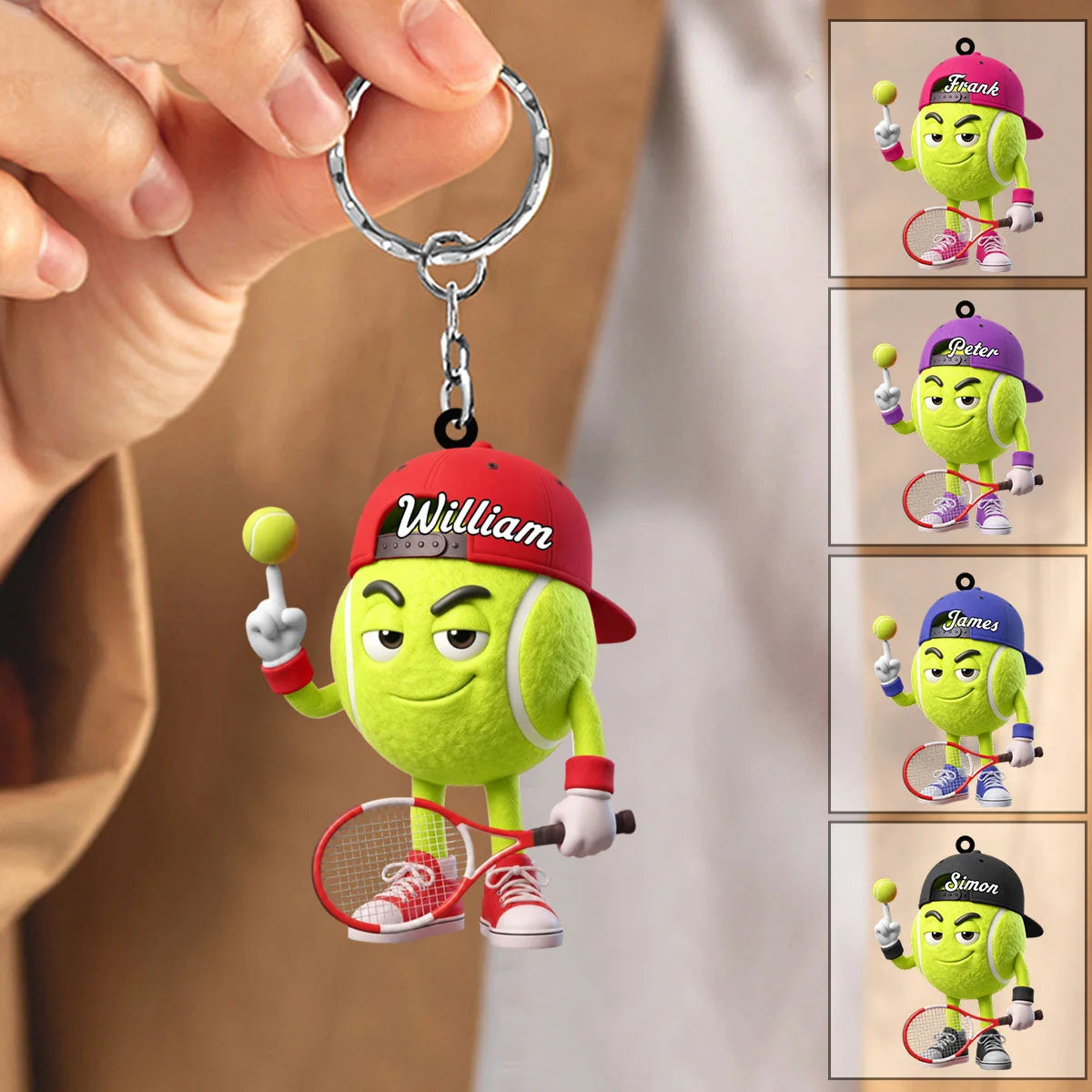 Personalized Tennis Ball Mascot Keychain - Custom Gift for Tennis Players and Coaches