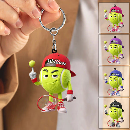 Personalized Tennis Ball Mascot Keychain - Custom Gift for Tennis Players and Coaches