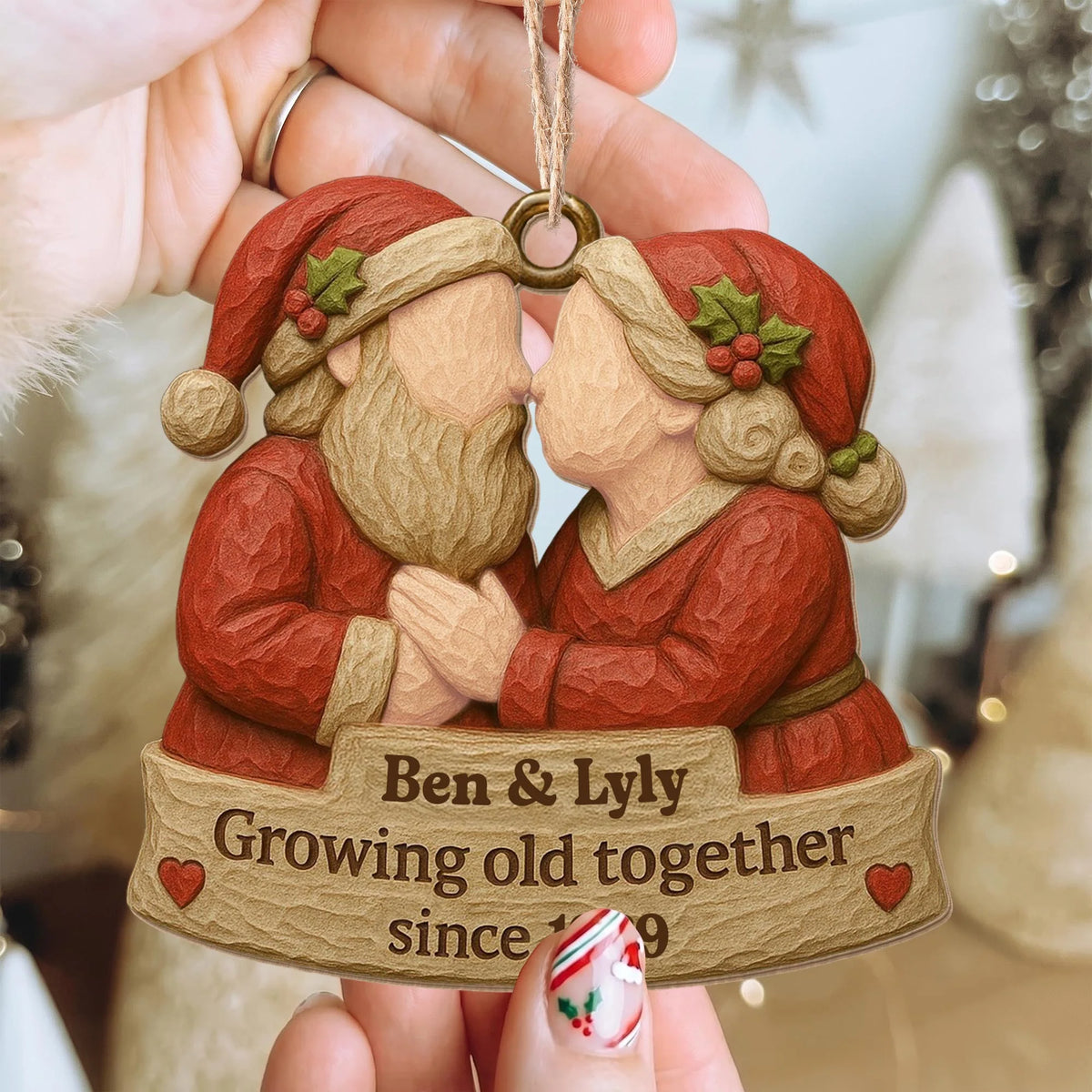 "Growing Old Together" Personalized Wood Ornament - Christmas Holiday Gift for Couples