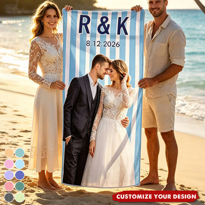 Personalized Photo Beach Towel for Couples with personalized design details for meaningful gifting