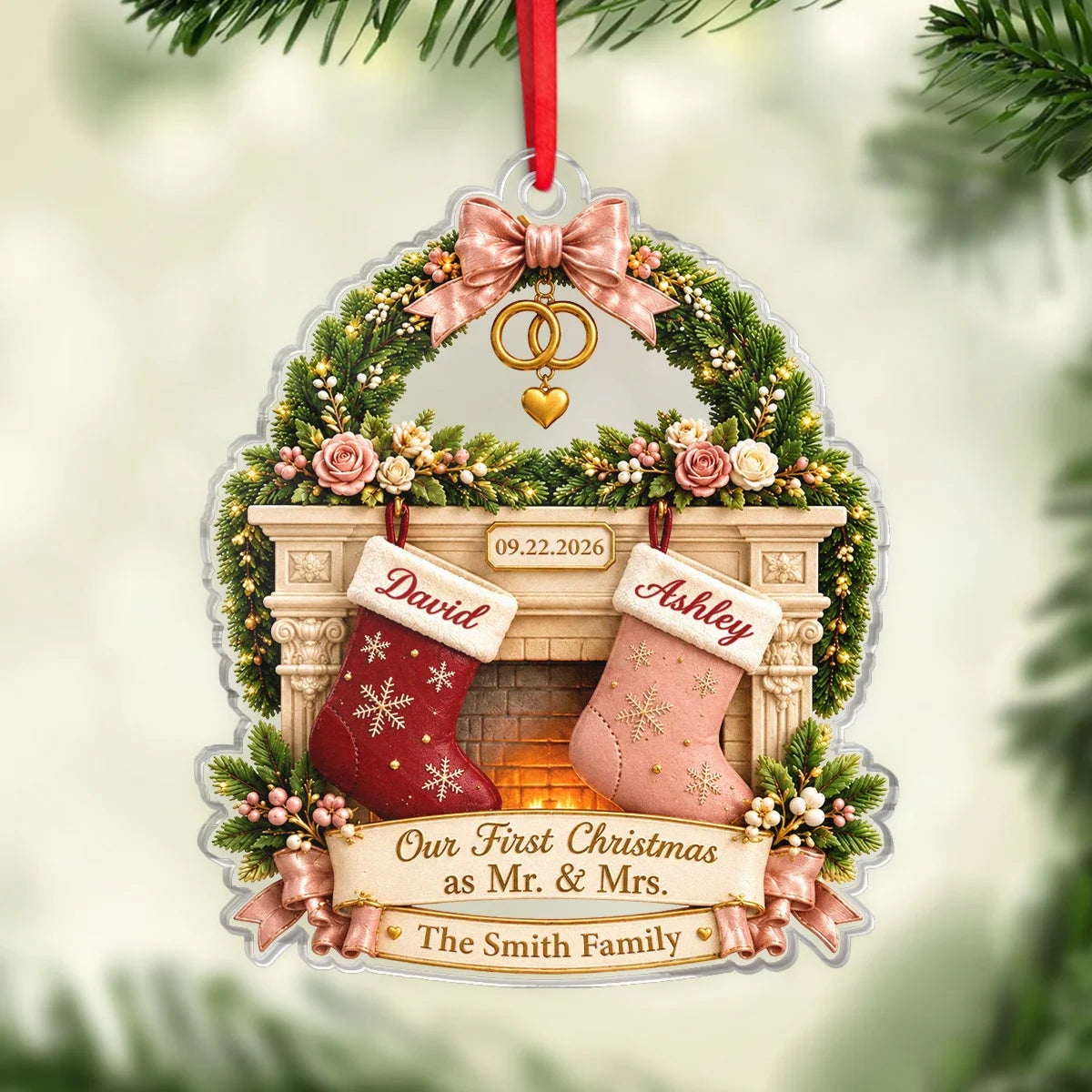 Our First Christmas as Mr. & Mrs. Custom Names Acrylic Ornament - Personalized Newlywed Keepsake Gift for Couples, Husband Wife