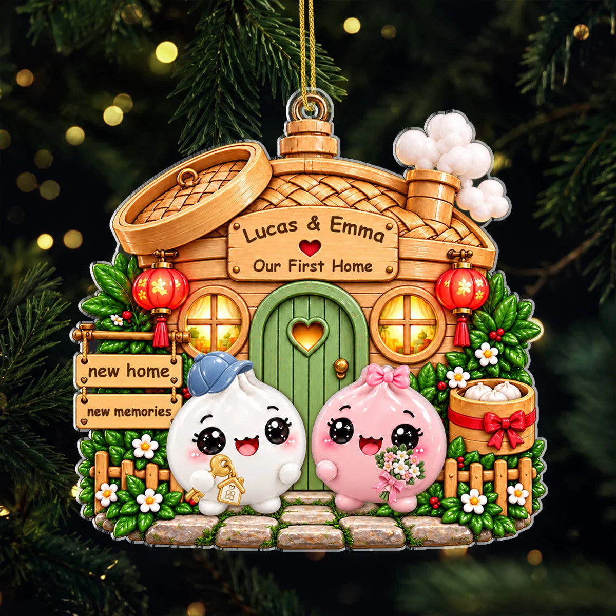 Our First Home Dumpling Personalized Acrylic Ornament - Housewarming Keepsake for Couples