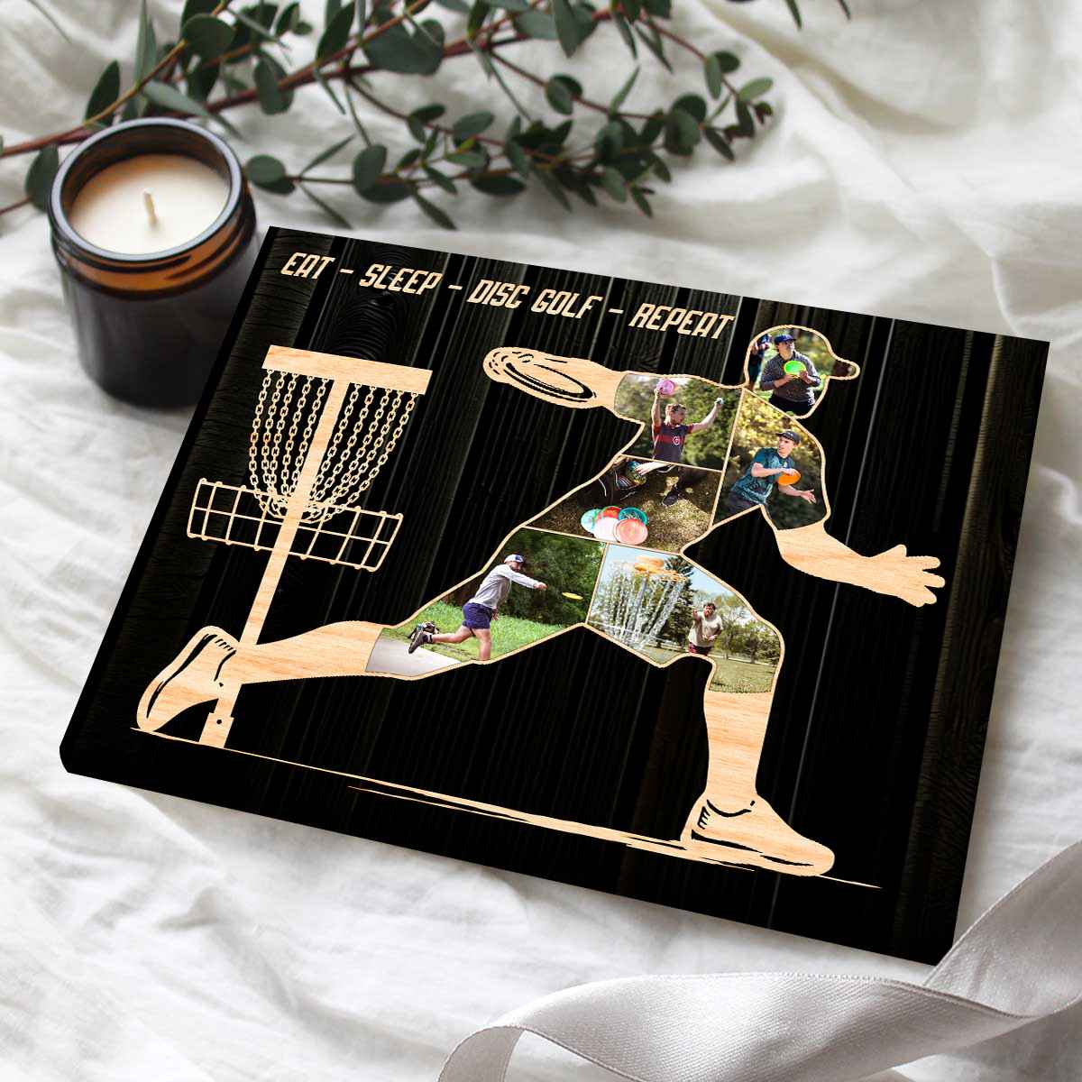 "Eat Sleep Disc Golf Repeat" Personalized Photo Collage Canvas / Poster - Custom Gift for Disc Golfers
