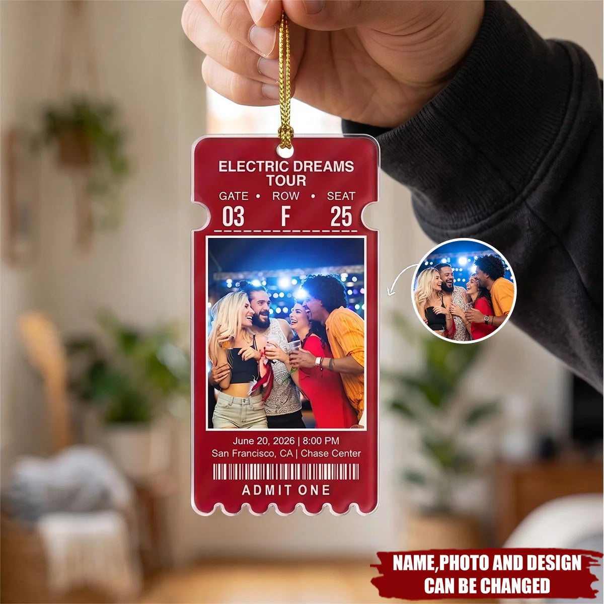 Admit One Custom Photo Concert Ticket Acrylic Ornament - Keepsake for Music Lovers