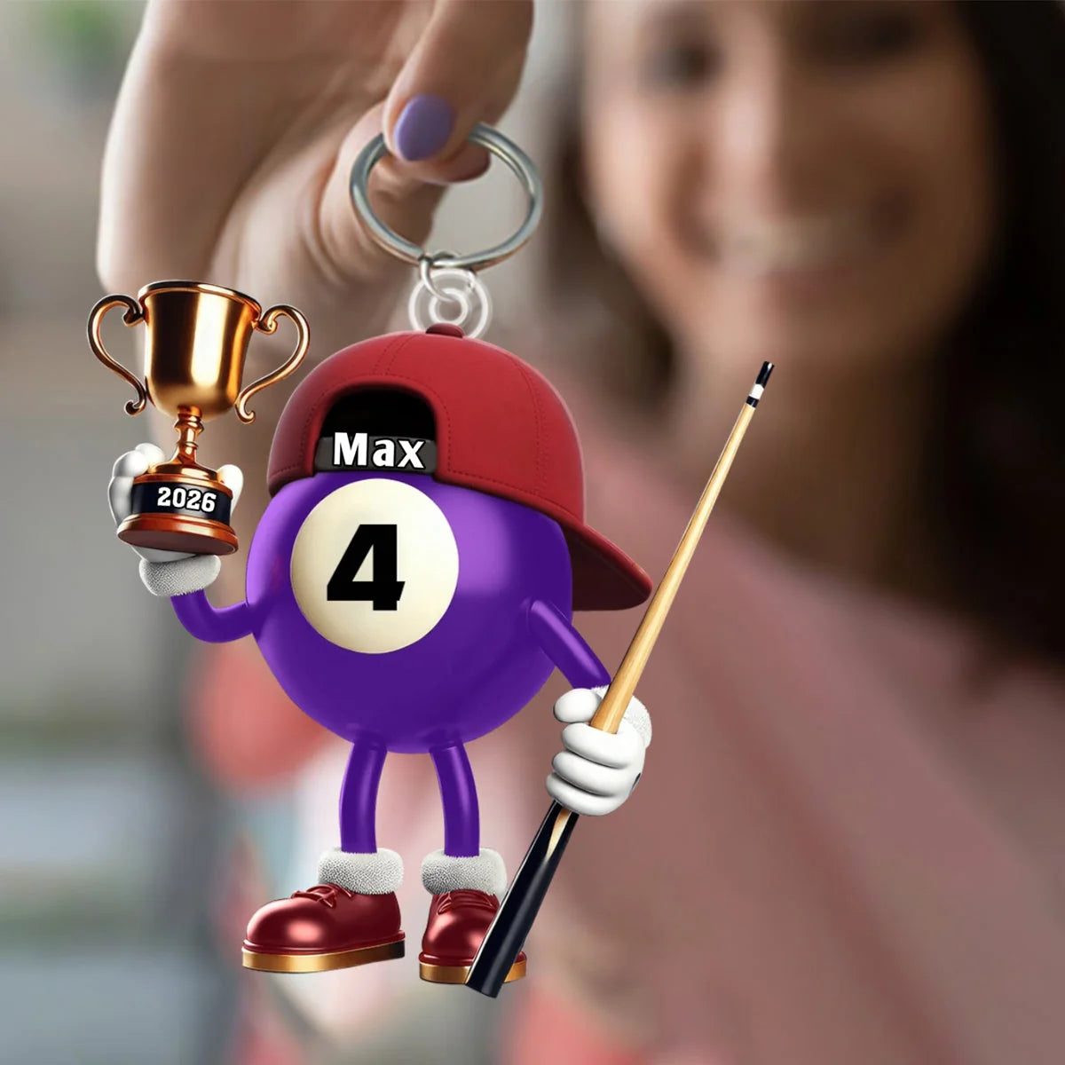 Custom Name Billiard Keychain - Personalized Pool Player Keepsake Gift for Cue Sports Fans