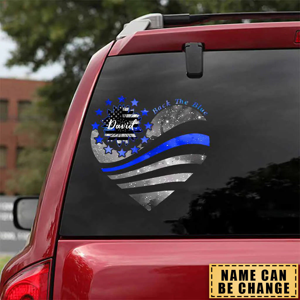 Personalized police officer decal with custom name on a transparent background for car window sticker