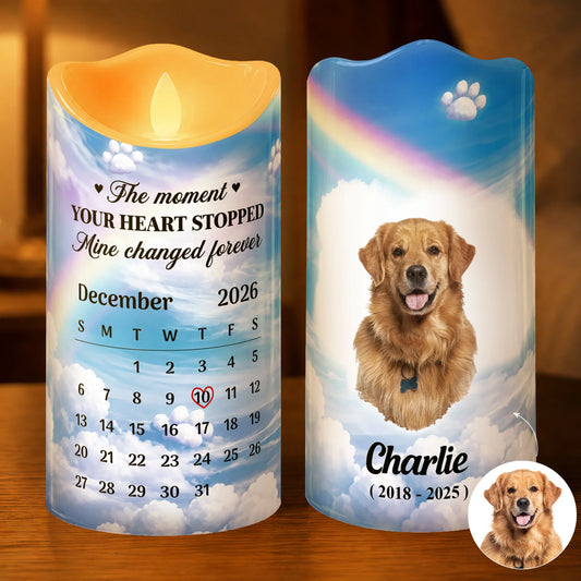 The Moment Your Heart Stopped Candle Personalized Pet Memorial LED Candle - Pet Loss Sympathy Gift for Dog & Cat Lovers