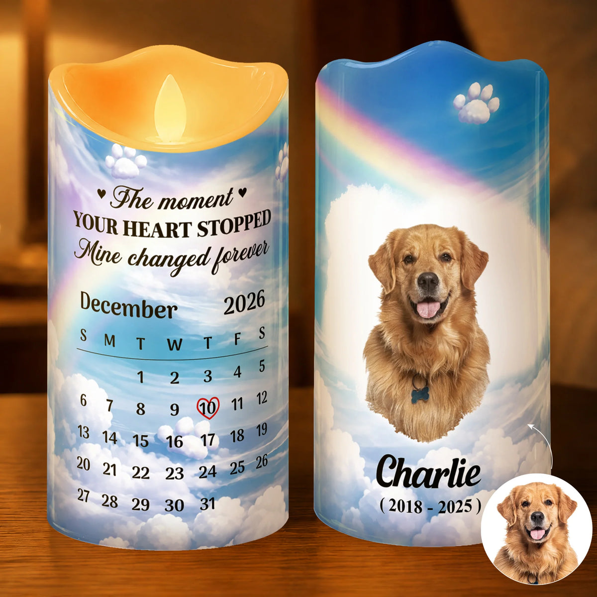 The Moment Your Heart Stopped Candle Personalized Pet Memorial LED Candle - Pet Loss Sympathy Gift for Dog & Cat Lovers