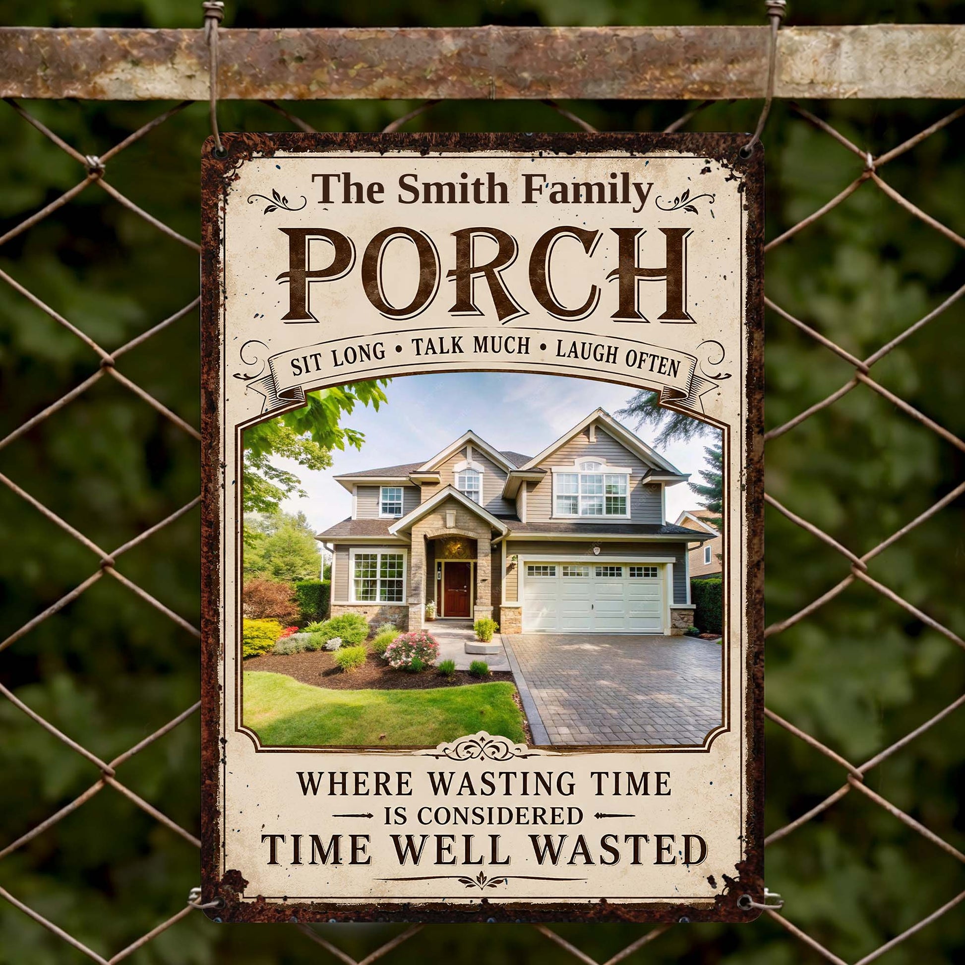 Metal Sign material and size view - Personalized Porch Sign With Photo