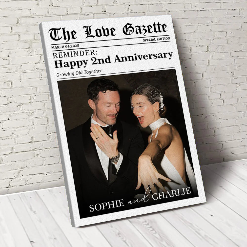 Custom couple newspaper poster canvas with personalized photo and anniversary text image 6