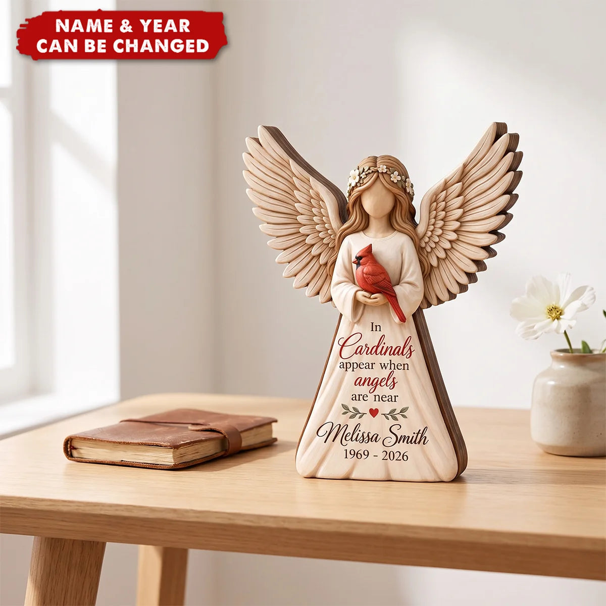 "Cardinals Appear When Angels Are Near" Personalized Wooden Block - Custom Memorial Keepsake Gift