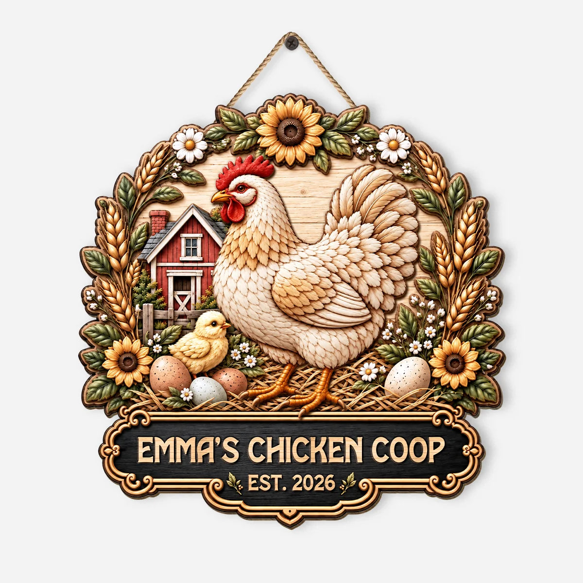 Personalized Chicken Coop Wood Sign - Custom Farmhouse Hen Plaque for Backyard Homestead