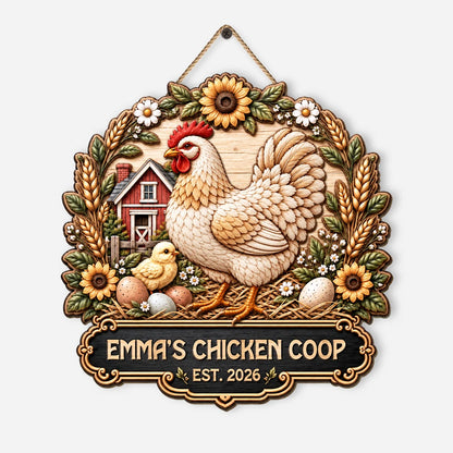 Personalized Chicken Coop Wood Sign - Custom Farmhouse Hen Plaque for Backyard Homestead