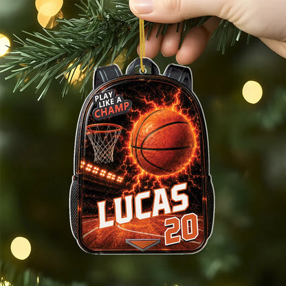 "Play Like A Champ" Personalized Sports Backpack Acrylic Ornament - Custom Athlete Gift for Kids