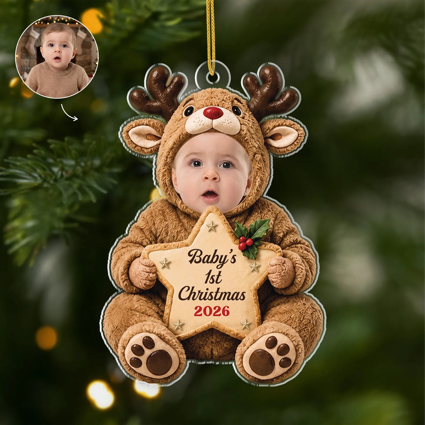 Baby's 1st Christmas Photo Acrylic Ornament - Personalized Holiday Keepsake