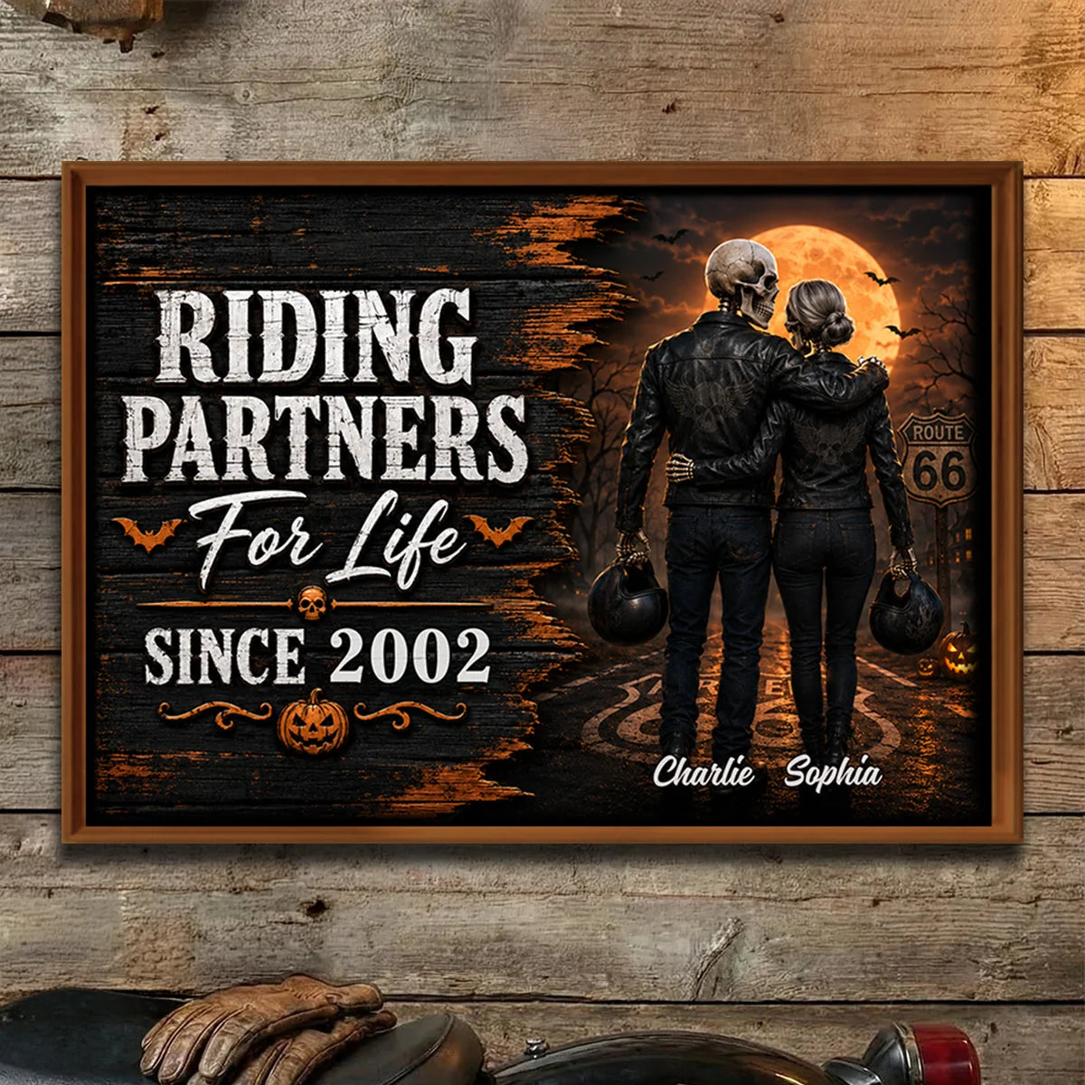 Riding Partners For Life Personalized Skeleton Biker Couple Canvas / Poster - Custom Anniversary Gift for Biker Couple
