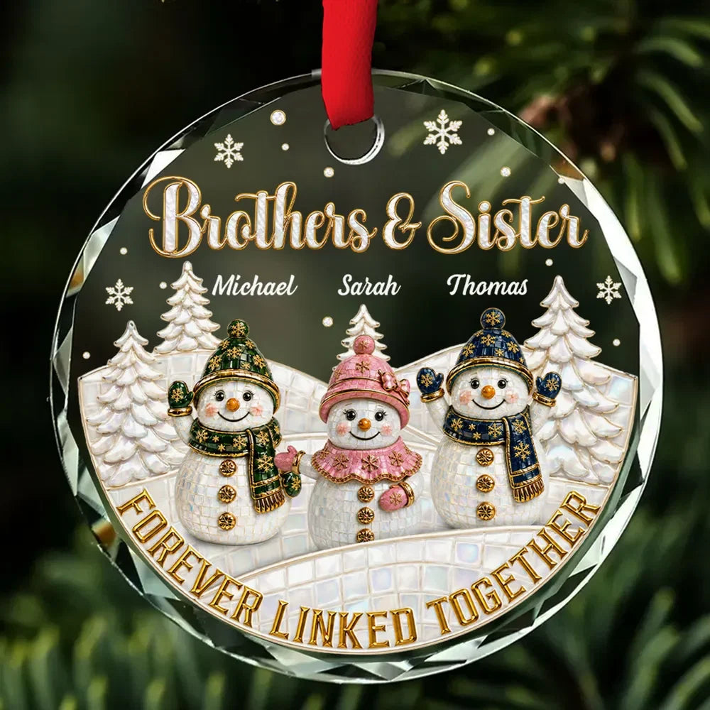 Forever Linked Together Personalized Sibling Glass Ornament - Custom Brother and Sister Christmas Gift