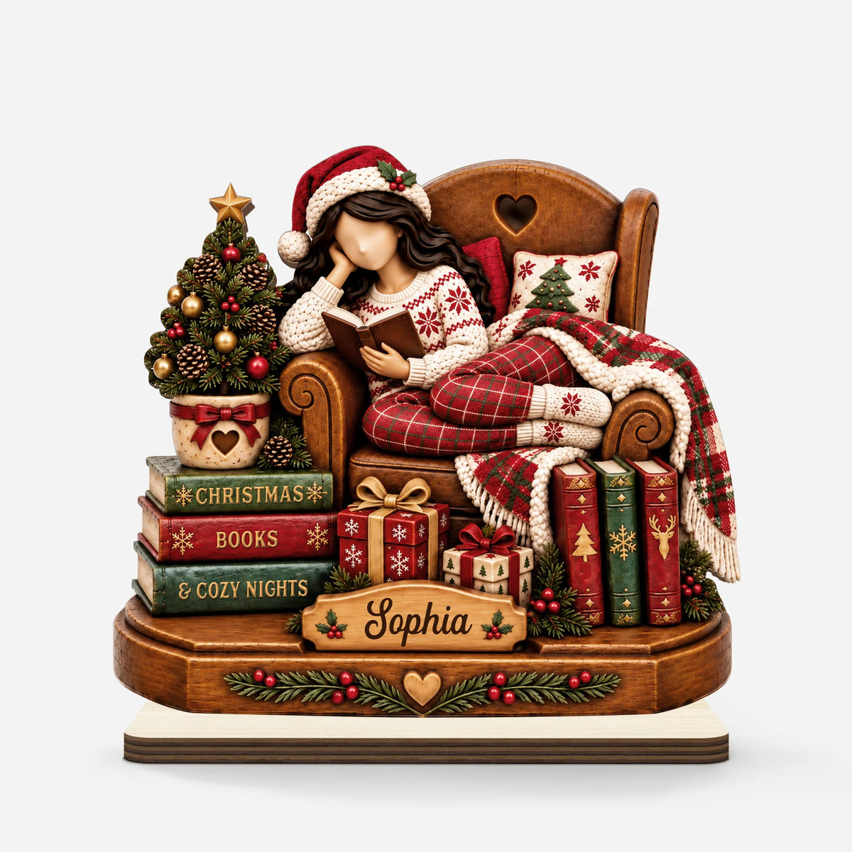 Christmas Books & Cozy Nights - Personalized Wooden Plaque for Book Lovers Holiday Decor