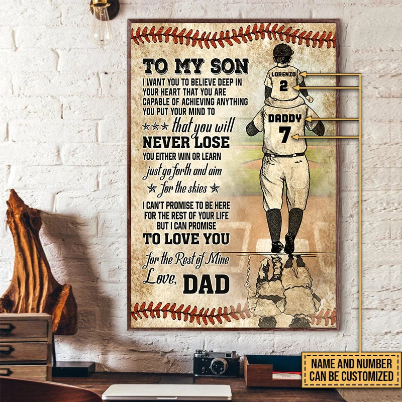 To My Son You Will Never Lose - Personalized Baseball Dad and Son Poster / Canvas Wall Art