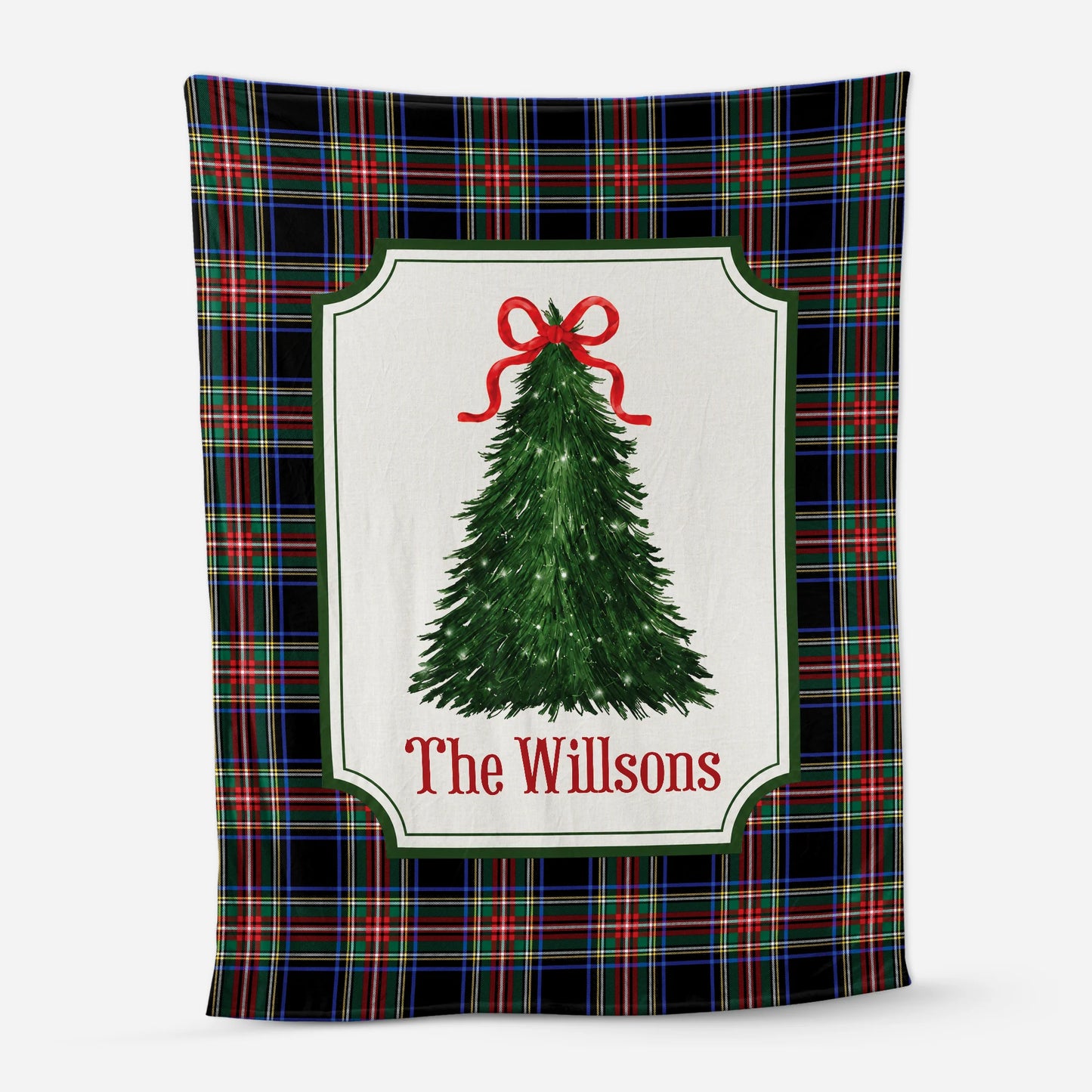 Custom Christmas Tree Tartan Blanket - Personalized Family Name Keepsake Throw Gift
