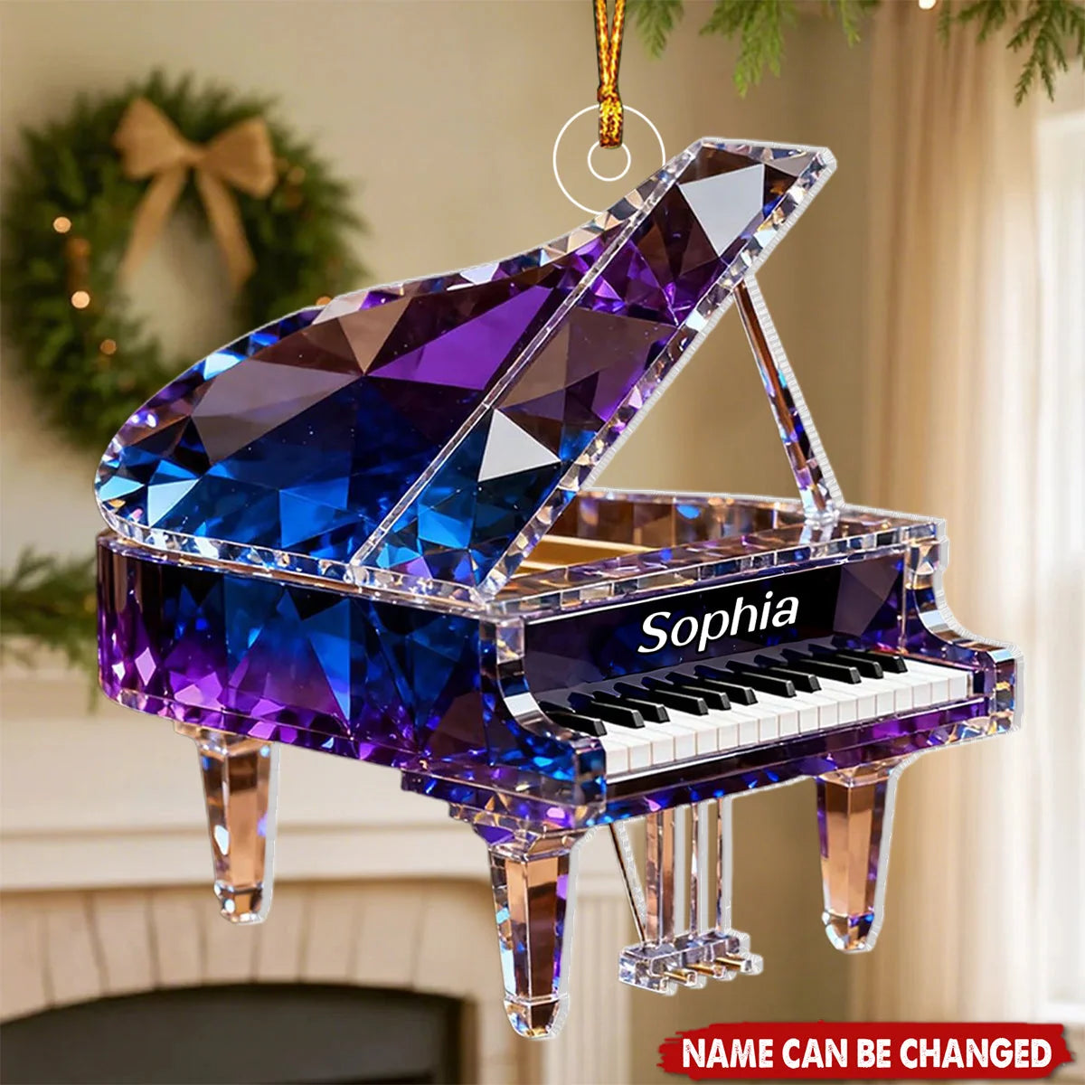 Crystalline Grand Piano Personalized Acrylic Ornament - Christmas Keepsake Gift for Pianist, Music Teacher