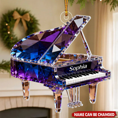 Crystalline Grand Piano Personalized Acrylic Ornament - Christmas Keepsake Gift for Pianist, Music Teacher
