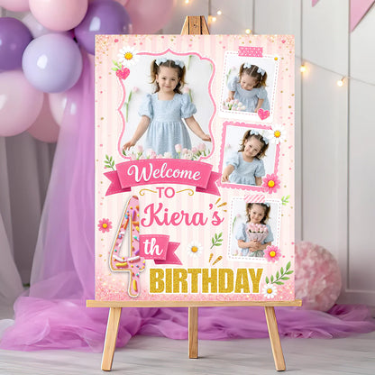 Personalized birthday welcome sign canvas with custom names and photo prints for kids first birthday party decor image 7