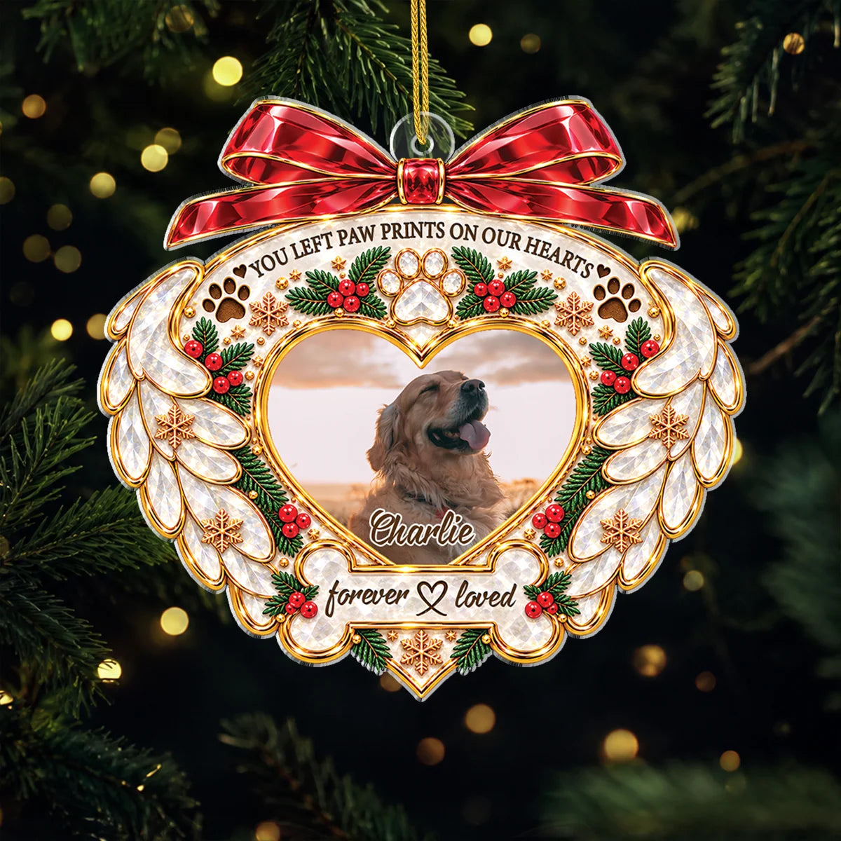"You Left Paw Prints On Our Hearts" Personalized Pet Memorial Acrylic Ornament - Custom Gift for Dog and Cat Lovers