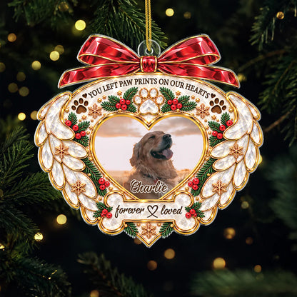 "You Left Paw Prints On Our Hearts" Personalized Pet Memorial Acrylic Ornament - Custom Gift for Dog and Cat Lovers
