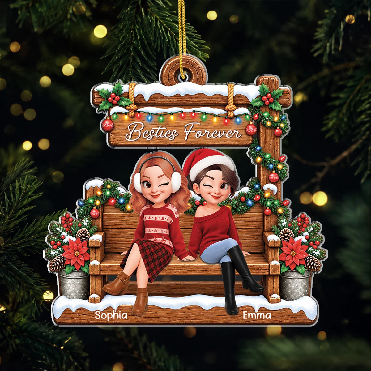 Besties Forever Personalized Acrylic Ornament - Christmas Keepsake for Best Friends