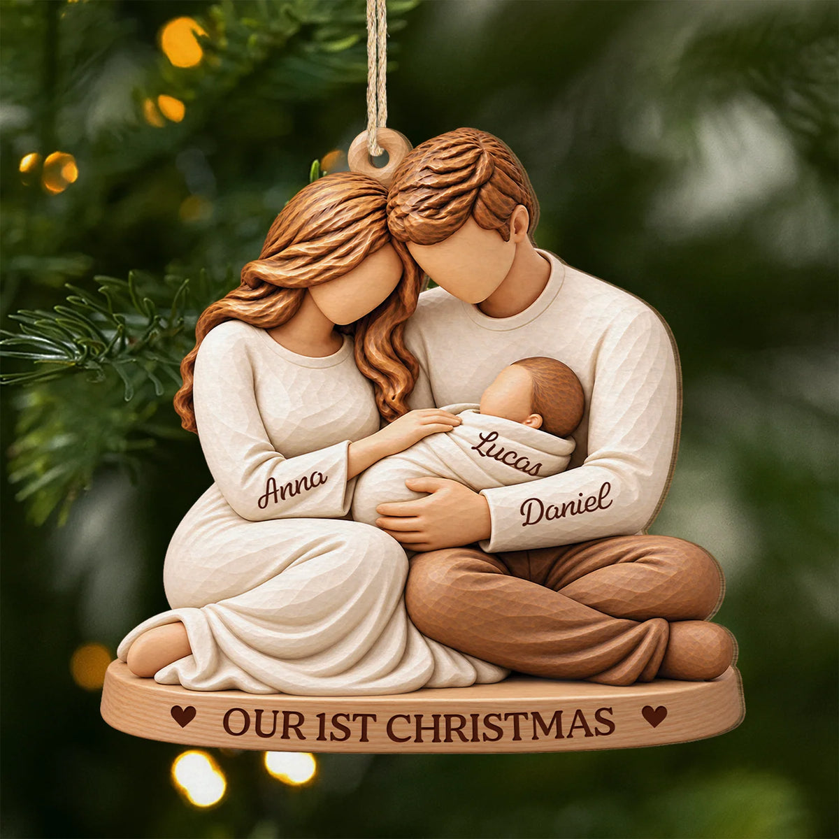 "Our 1st Christmas" Personalized Wooden Ornament - Holiday Keepsake for Family Newborn