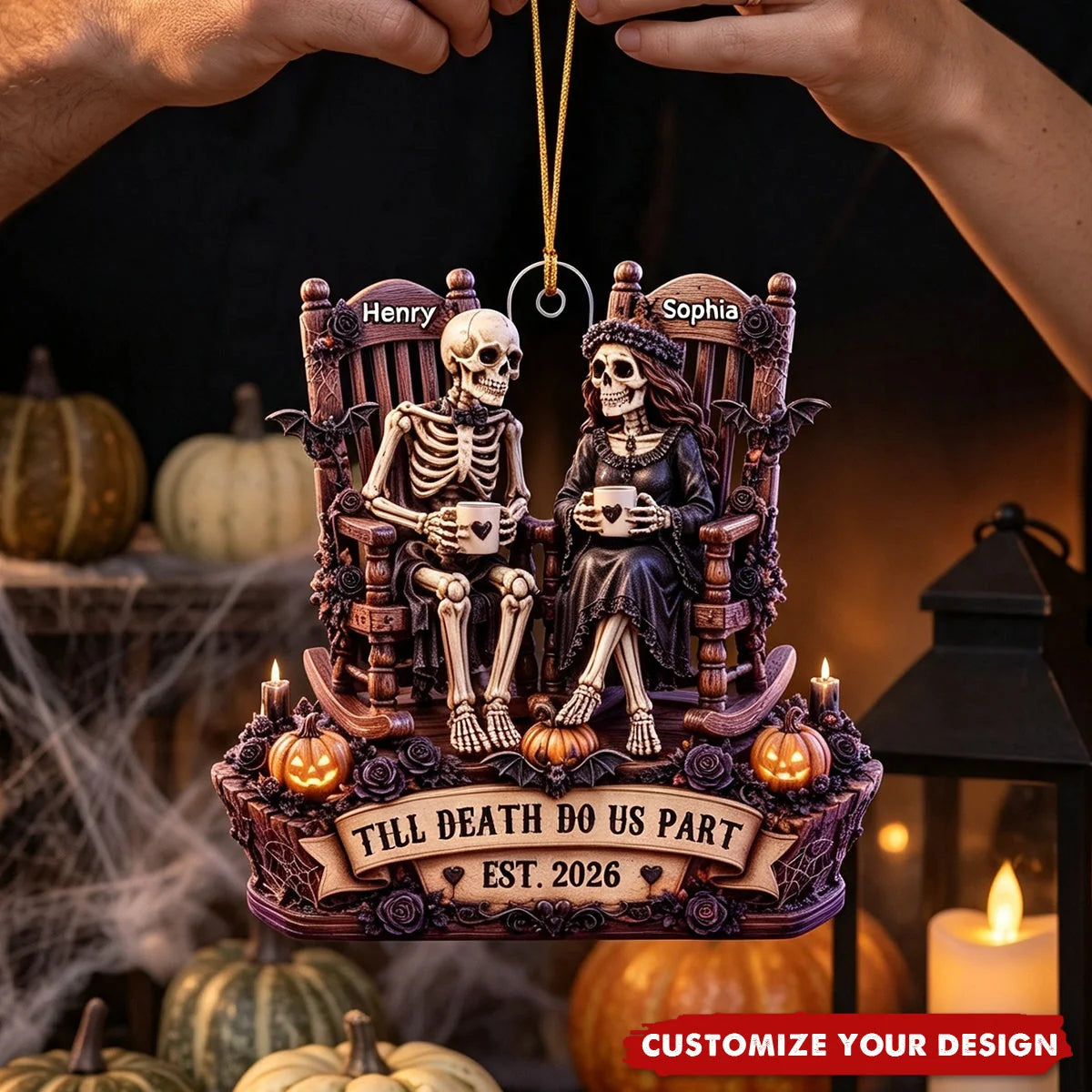 "Till Death Do Us Part" Skeleton Couple Acrylic Ornament - Personalized Gift for Couples