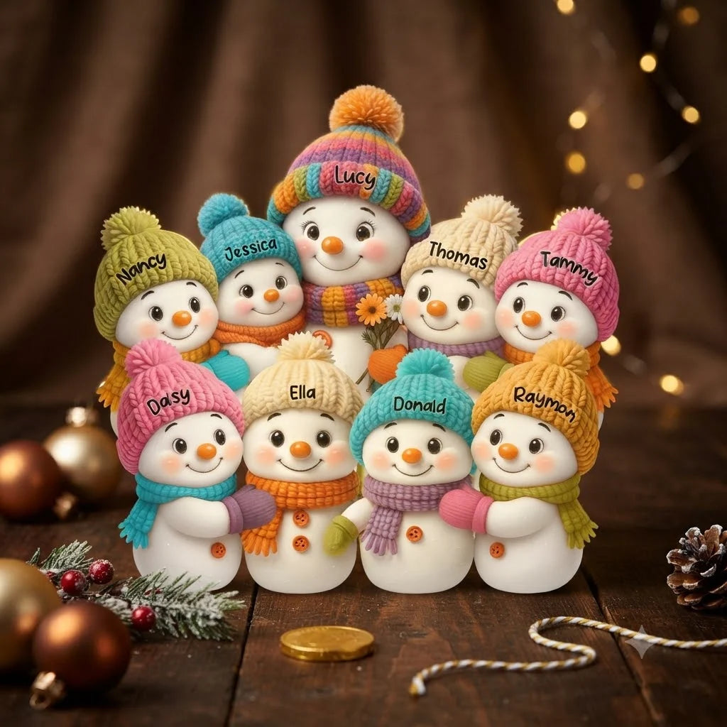 Custom Snowman Family Acrylic Light Box - Personalized Night Light for Grandma Grandpa