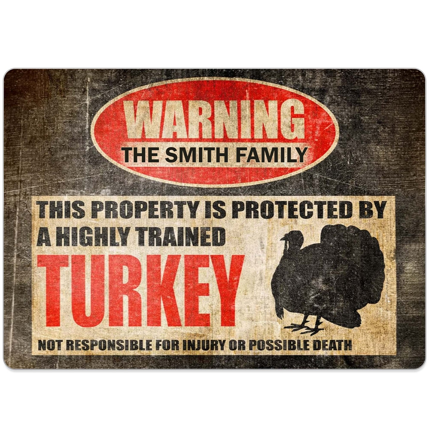 Personalized turkey farm metal sign with custom family name for funny homestead yard decor image 10