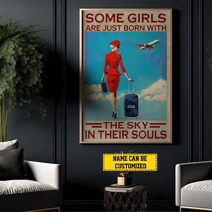 Canvas / Poster material and size view - Personalized Flight Attendant Poster