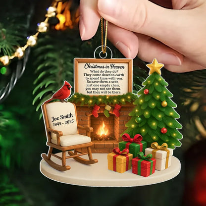 Christmas in Heaven Cardinal Save A Seat Custom Name Acrylic Ornament - Personalized Memorial Christmas Gift for Family, Loss of Loved One
