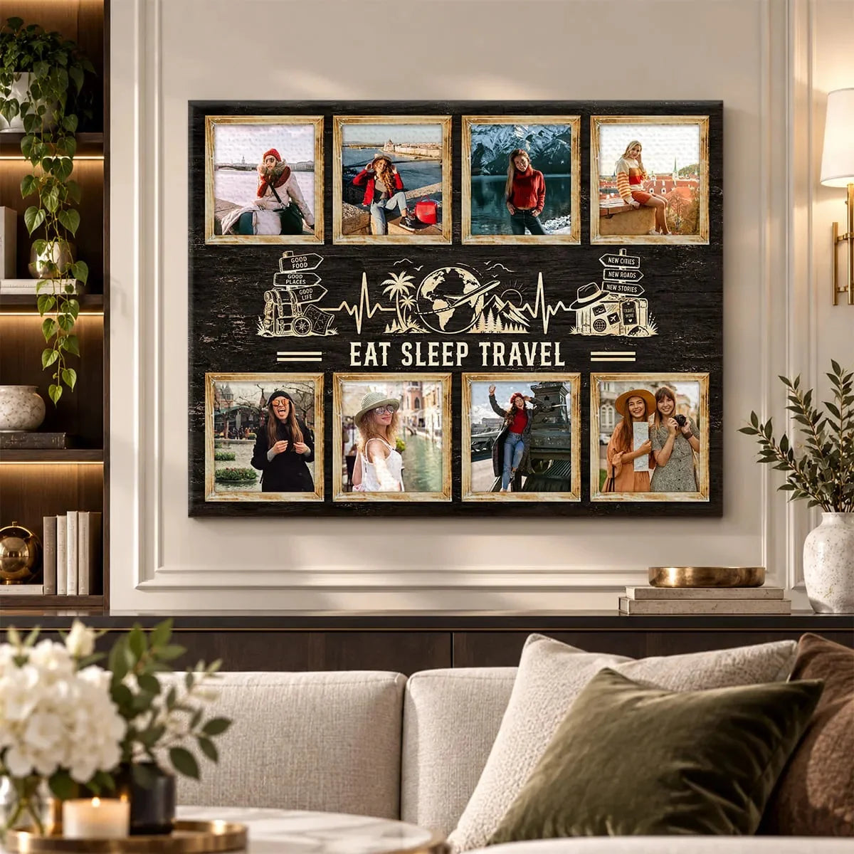 Eat Sleep Travel Personalized Travel Photo Collage Canvas / Poster - Wall Art Gift for Traveler