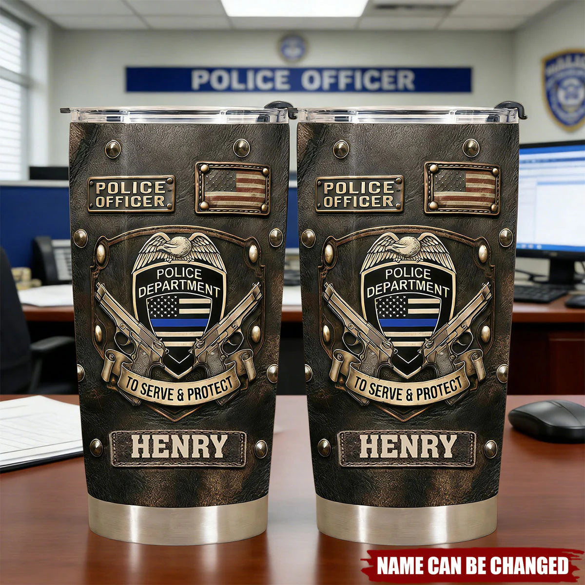 Tumbler material and size view - Personalized Police Officer Gift