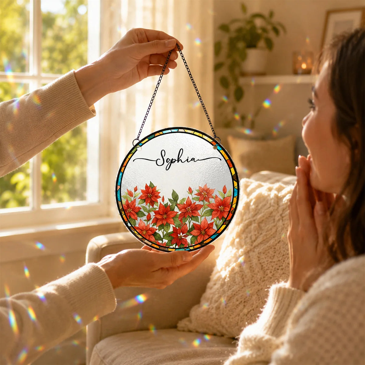 Birth Month Flower Personalized Suncatcher Ornament - Custom Gift for Her