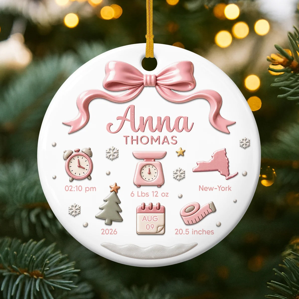 Baby Birth Stats Ceramic Ornament - Personalized Newborn Keepsake Gift for New Parents