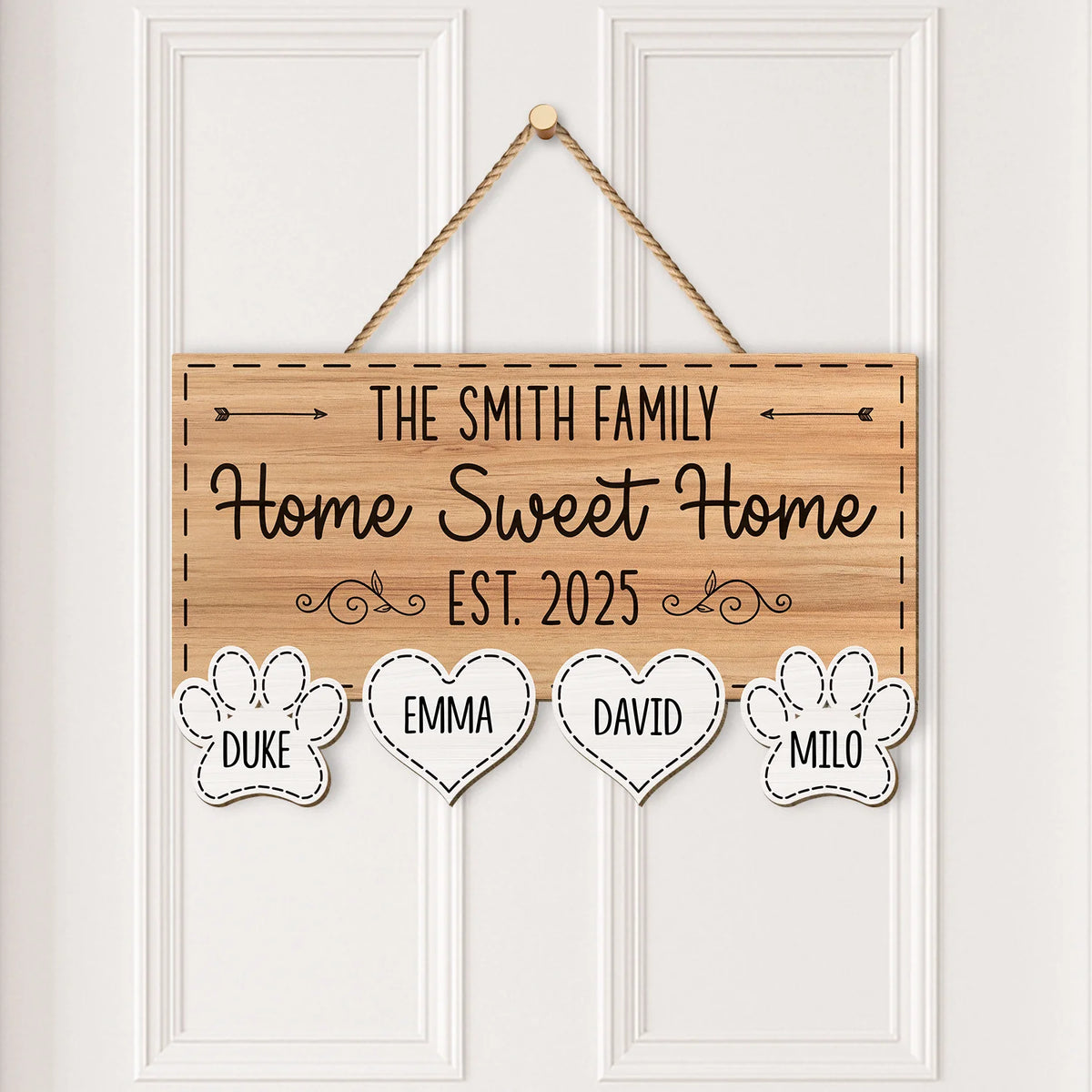 New Home New Adventures Personalized Wood Sign - Custom Housewarming Gift for Family with Pets