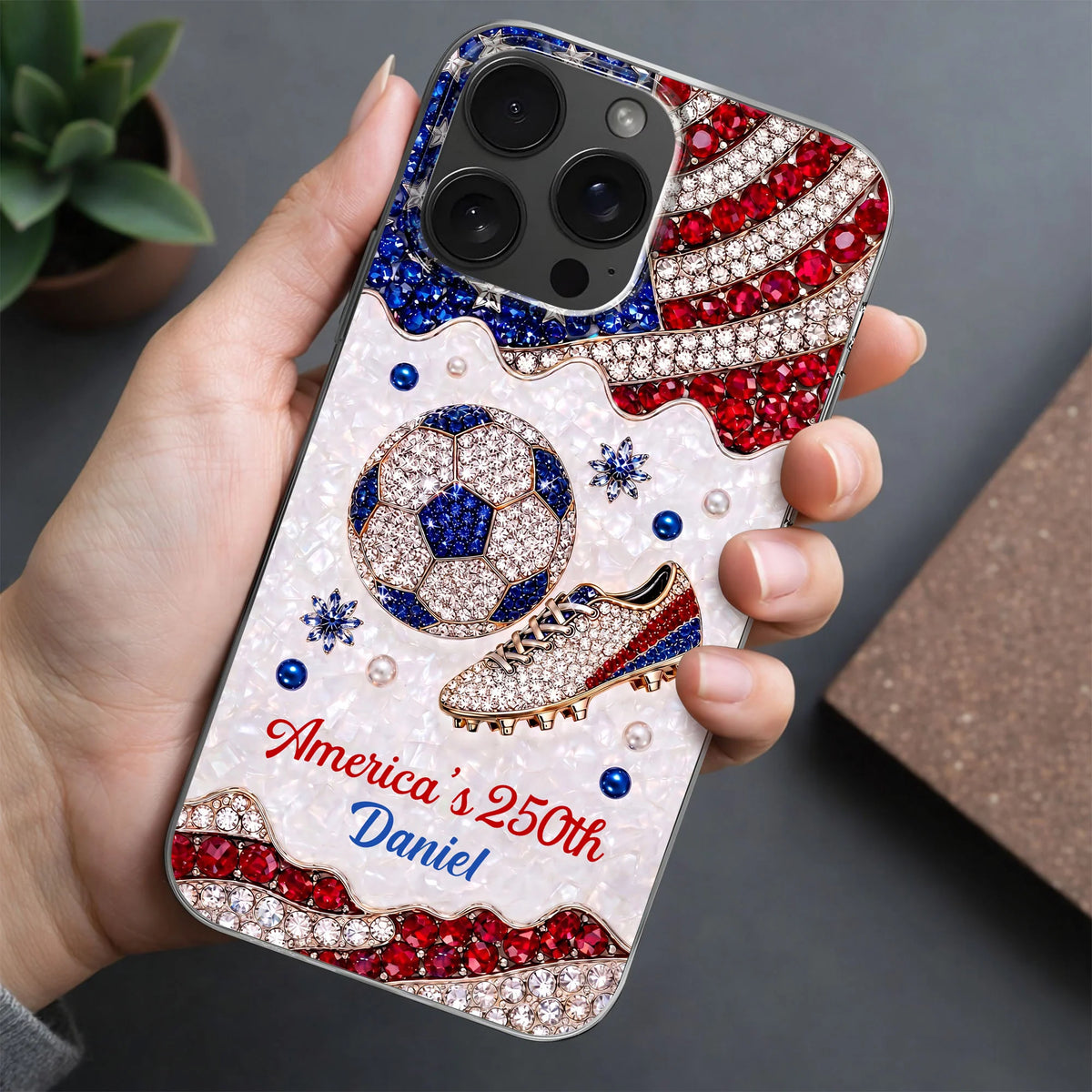 America's 250th Anniversary Personalized Clear Phone Case - Custom Gift for Soccer Lovers