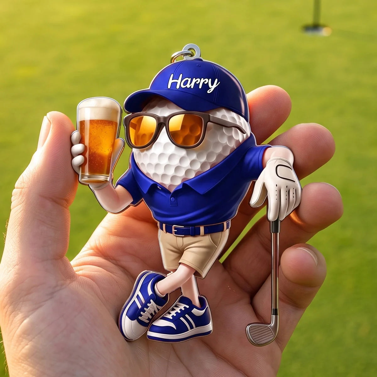 Funny Beer Golf Personalized Acrylic Keychain - Custom Name 19th Hole Keepsake for Golf Lovers