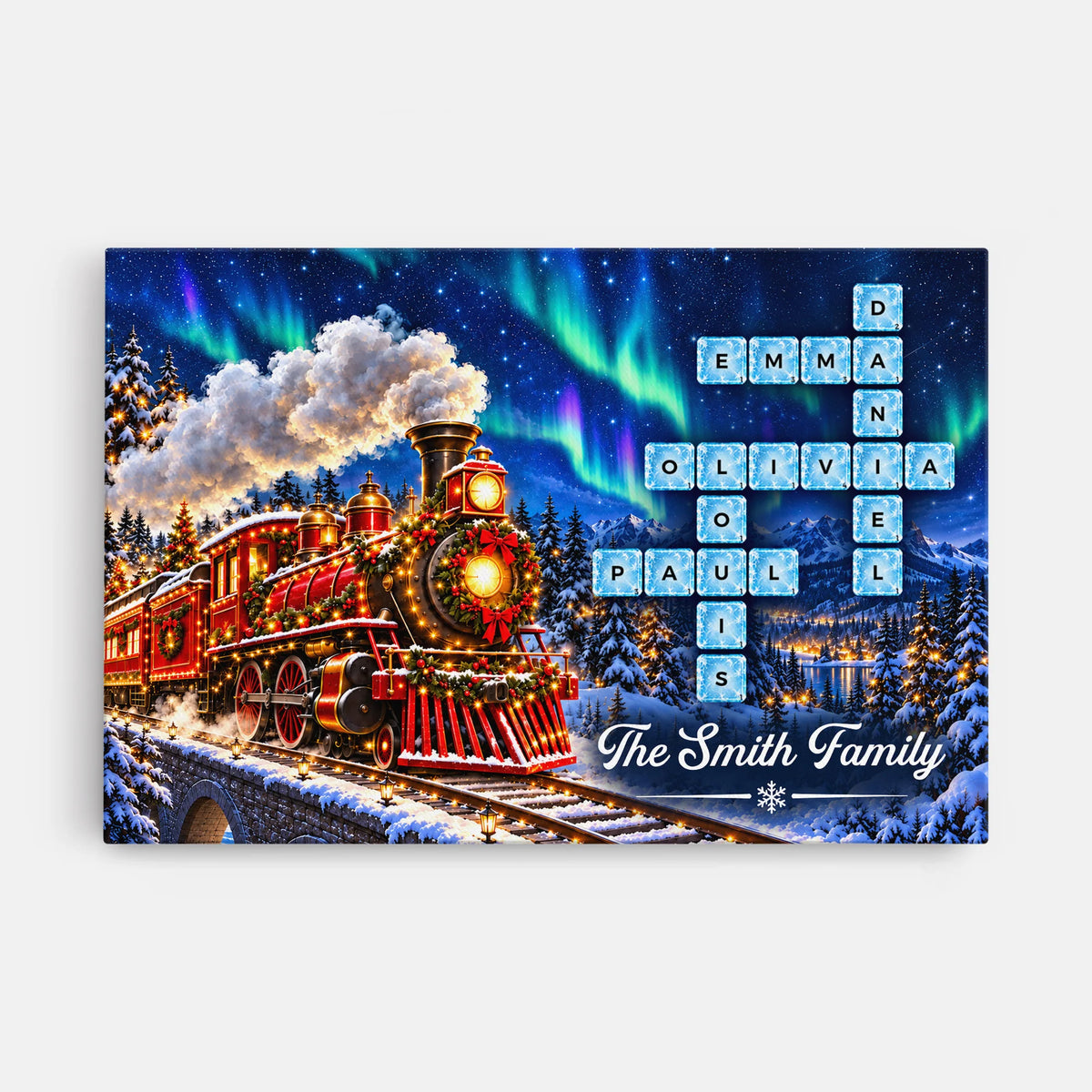 Personalized Christmas Train Crossword Canvas / Poster - Custom Family Keepsake Wall Art Gift