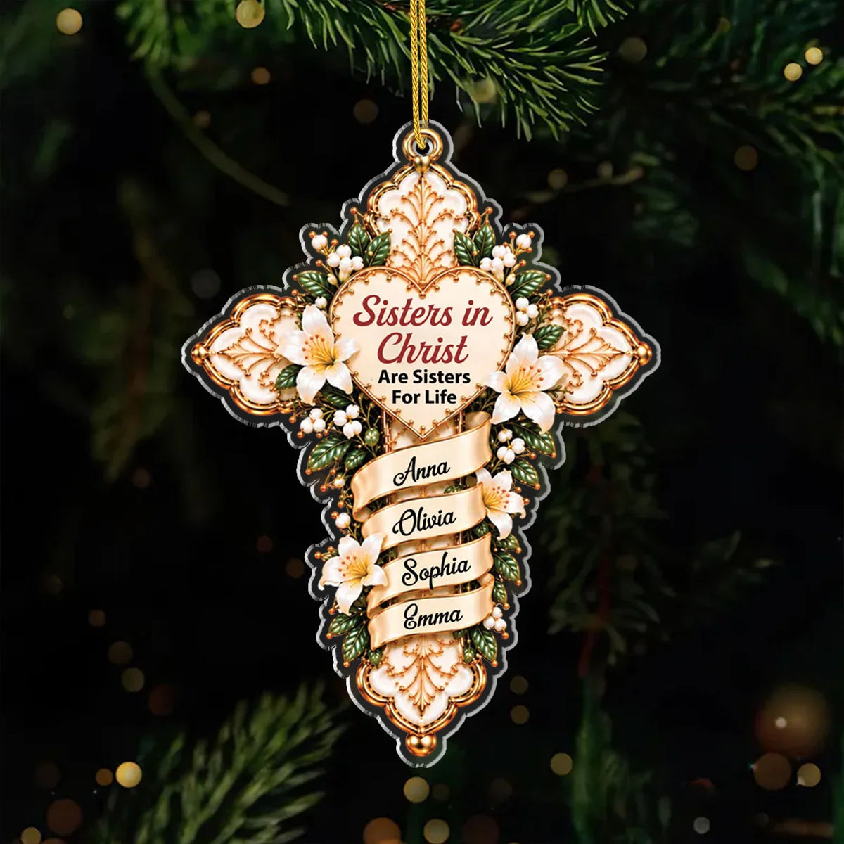 "Sisters in Christ Are Sisters For Life" Personalized Acrylic Ornament - Religious Christmas Gift for Christian Sisters