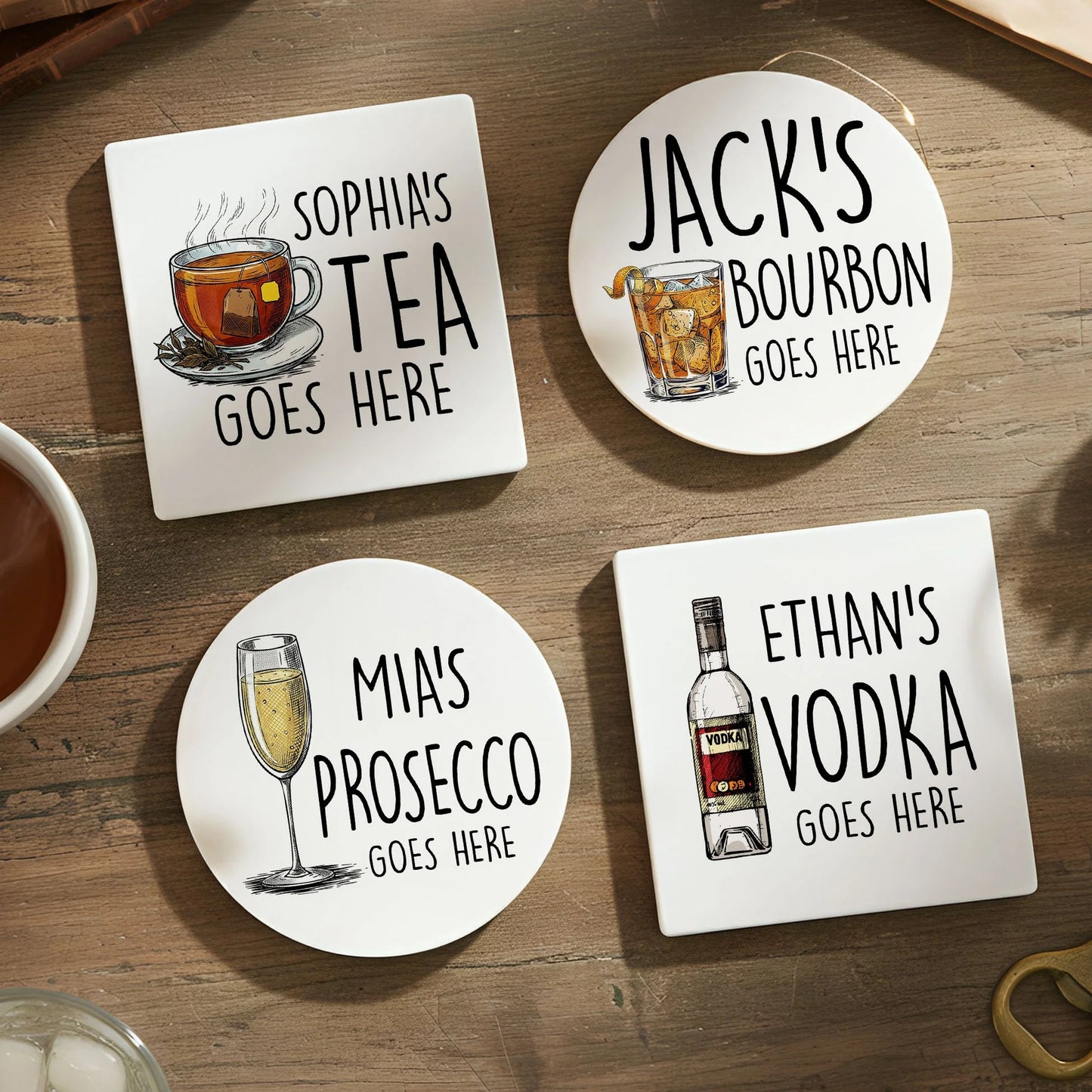 Personalized ceramic coaster with custom drink design for Father's Day gift image 8