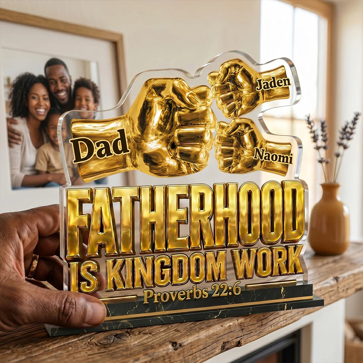 Personalized Fatherhood Is Kingdom Work Plaque personalization view for Dad