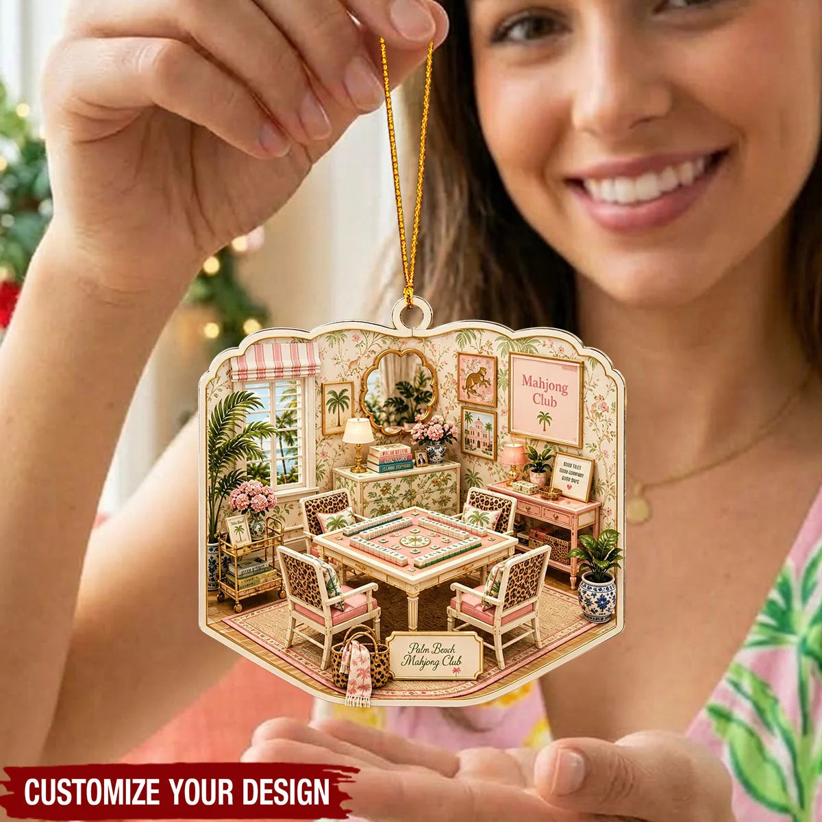 Palm Beach Mahjong Club Personalized Wood Ornament - Holiday Keepsake for Best Friends