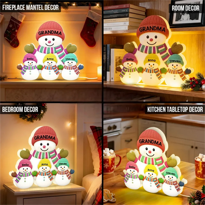 Grandma & Grandkids Snowman Custom Night Light Box - Personalized Holiday Keepsake Gift